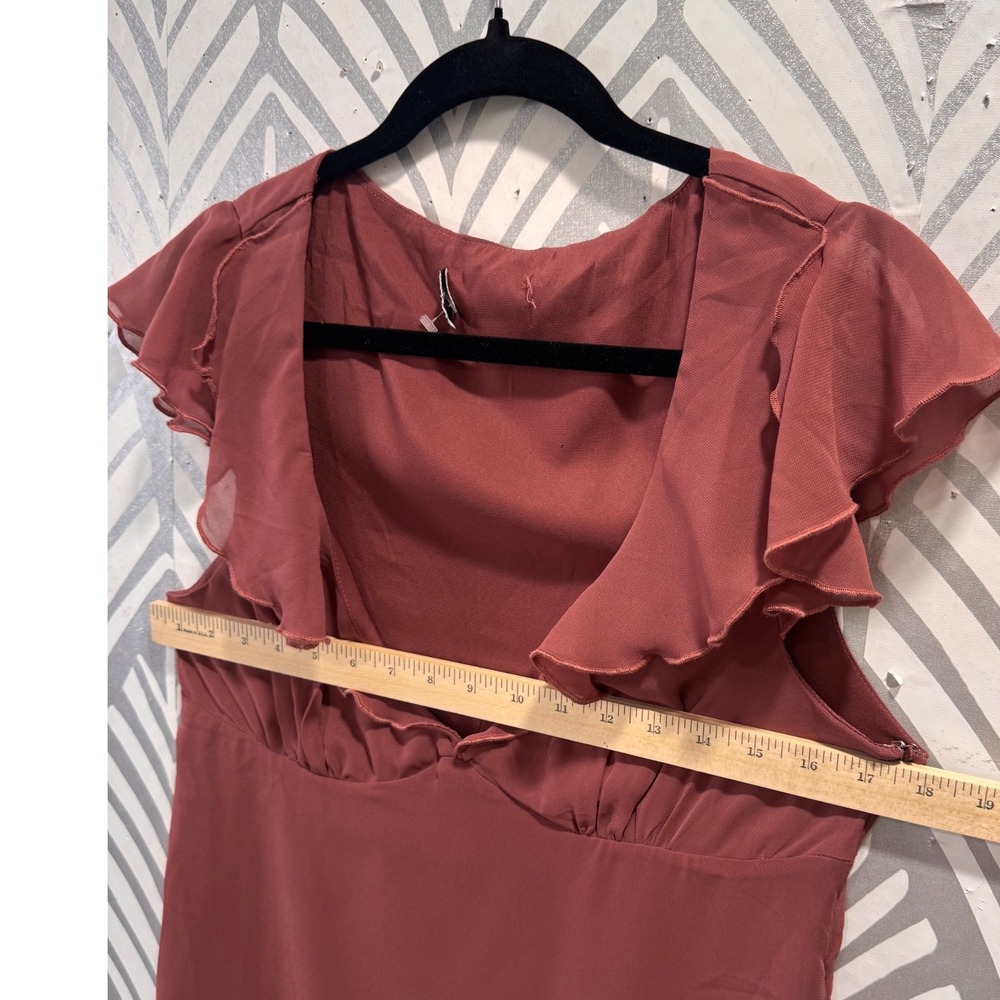 Princess Polly I Guess So Ruffle Mini Dress Flutter Sleeve V-Neck Terracotta 10 - Picture 4 of 8